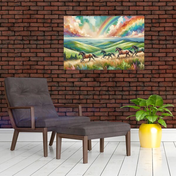 Slika – Konji koji galopiraju kroz krajolik (90x60 cm)
