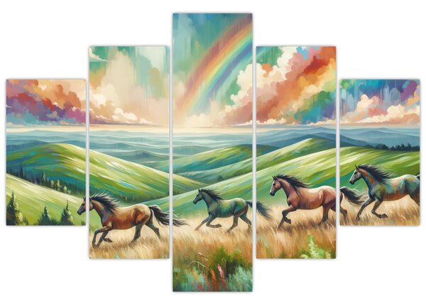 Slika – Konji koji galopiraju kroz krajolik (150x105 cm)