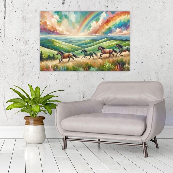 Slika – Konji koji galopiraju kroz krajolik (90x60 cm)