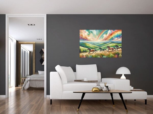 Slika – Konji koji galopiraju kroz krajolik (90x60 cm)