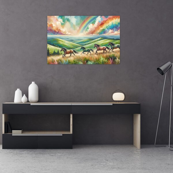 Slika – Konji koji galopiraju kroz krajolik (90x60 cm)