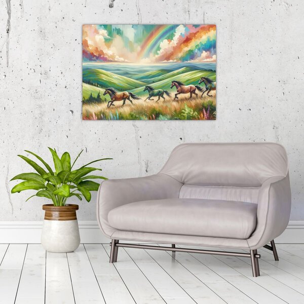 Slika – Konji koji galopiraju kroz krajolik (70x50 cm)