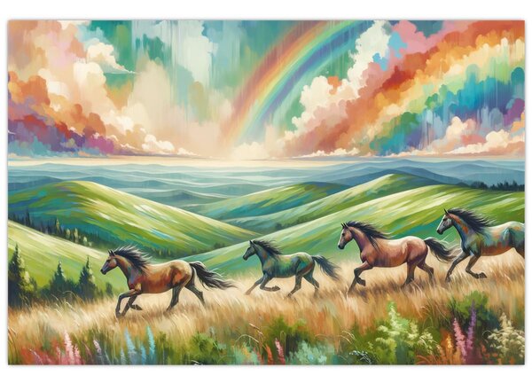 Slika – Konji koji galopiraju kroz krajolik (90x60 cm)