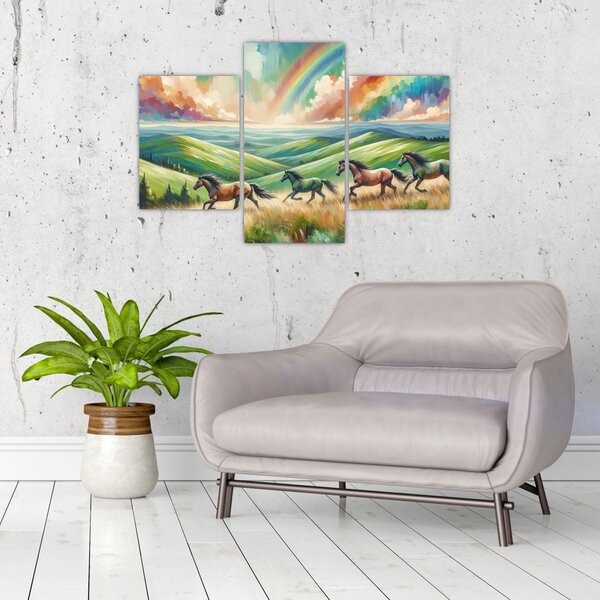 Slika – Konji koji galopiraju kroz krajolik (90x60 cm)