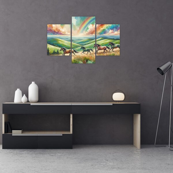 Slika – Konji koji galopiraju kroz krajolik (90x60 cm)