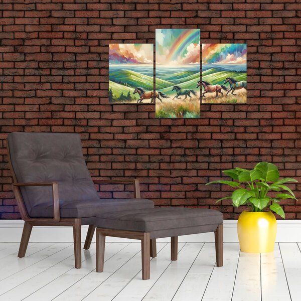Slika – Konji koji galopiraju kroz krajolik (90x60 cm)