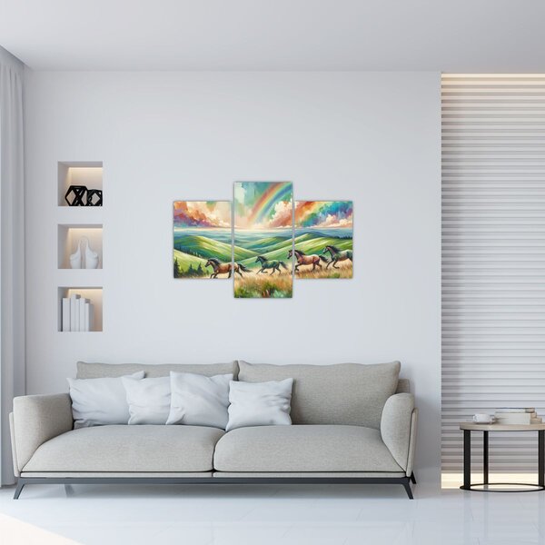 Slika – Konji koji galopiraju kroz krajolik (90x60 cm)