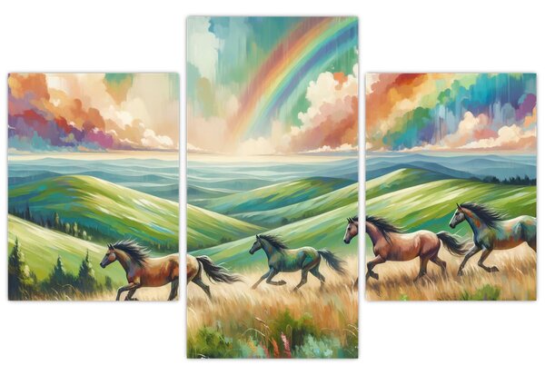 Slika – Konji koji galopiraju kroz krajolik (90x60 cm)