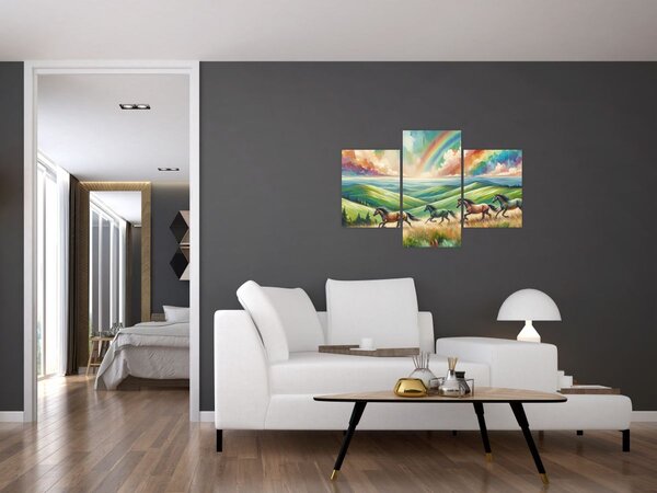 Slika – Konji koji galopiraju kroz krajolik (90x60 cm)