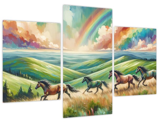 Slika – Konji koji galopiraju kroz krajolik (90x60 cm)