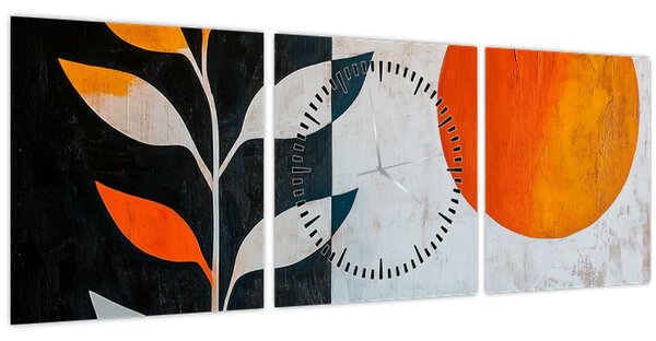 Slika - Apstrakcija biljke i sunca (sa satom) (90x30 cm)