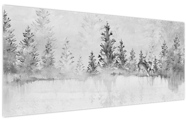 Slika - Jeleni uz jezero (120x50 cm)
