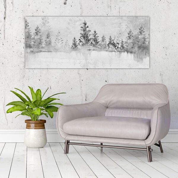 Slika - Jeleni uz jezero (120x50 cm)