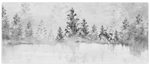 Slika - Jeleni uz jezero (120x50 cm)