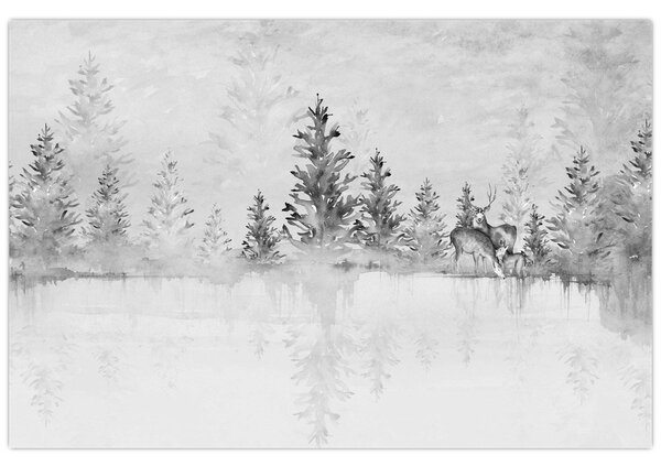 Slika - Jeleni uz jezero (90x60 cm)