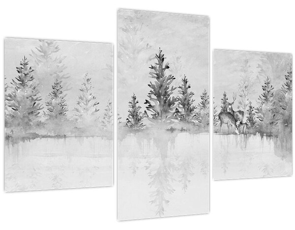 Slika - Jeleni uz jezero (90x60 cm)