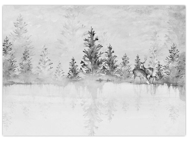 Slika - Jeleni uz jezero (70x50 cm)