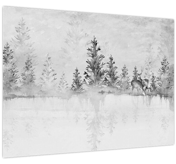 Slika - Jeleni uz jezero (70x50 cm)