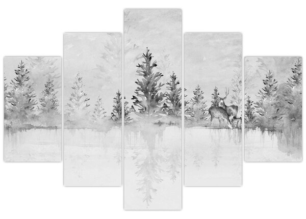 Slika - Jeleni uz jezero (150x105 cm)