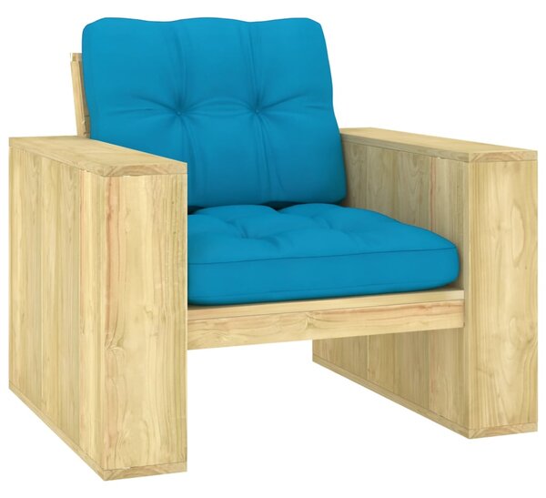 VidaXL Vrtna stolica s plavim jastucima od impregnirane borovine