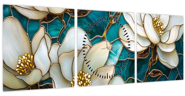 Slika - Vitraj s magnolijom (sa satom) (90x30 cm)