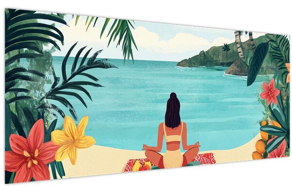 Slika - Joginica na plaži (120x50 cm)
