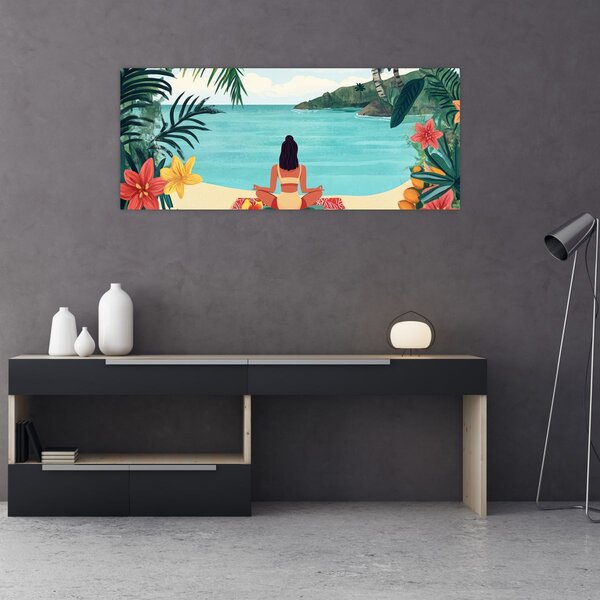 Slika - Joginica na plaži (120x50 cm)