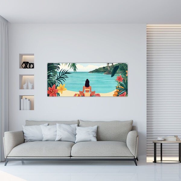 Slika - Joginica na plaži (120x50 cm)