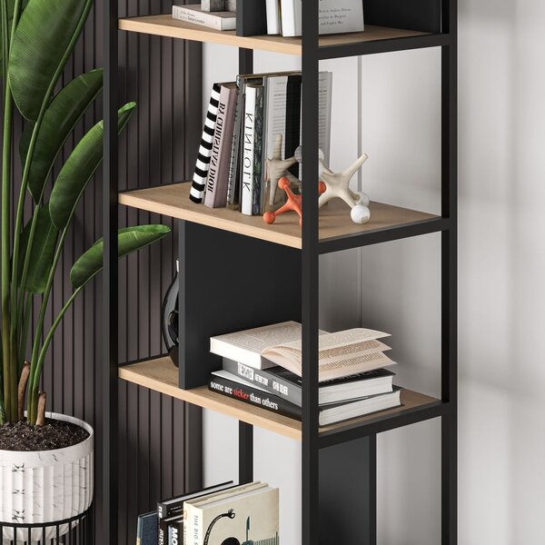 Crna/u prirodnoj boji biblioteka u dekoru hrasta 58x175 cm Alabama – Marckeric