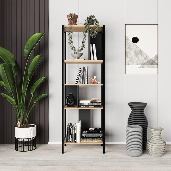 Crna/u prirodnoj boji biblioteka u dekoru hrasta 58x175 cm Alabama – Marckeric