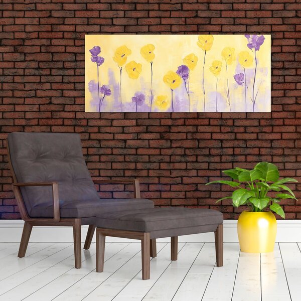 Slika - Ljubičasti i žuti cvjetići (120x50 cm)