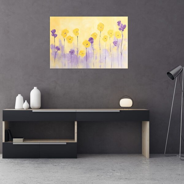 Slika - Ljubičasti i žuti cvjetići (90x60 cm)