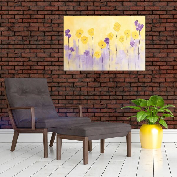 Slika - Ljubičasti i žuti cvjetići (90x60 cm)