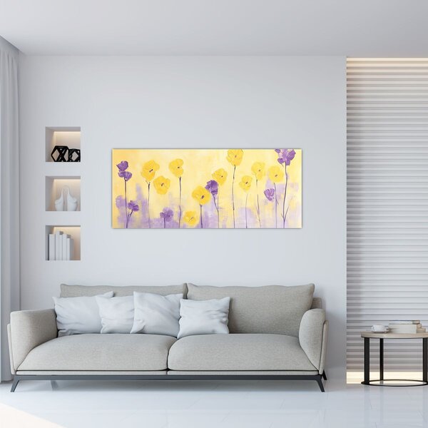 Slika - Ljubičasti i žuti cvjetići (120x50 cm)