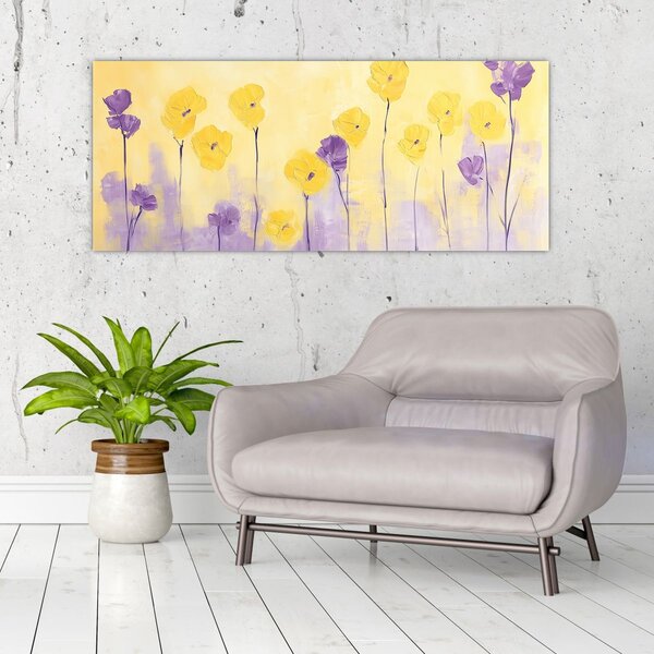 Slika - Ljubičasti i žuti cvjetići (120x50 cm)