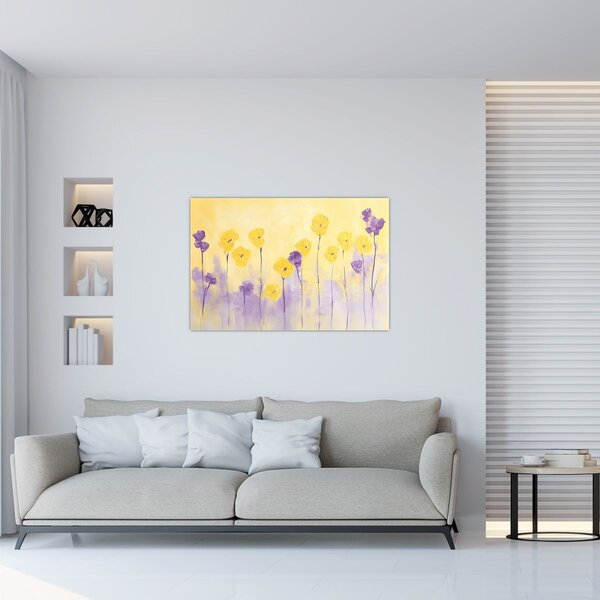 Slika - Ljubičasti i žuti cvjetići (90x60 cm)