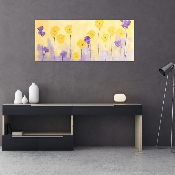 Slika - Ljubičasti i žuti cvjetići (120x50 cm)