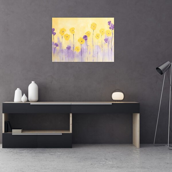Slika - Ljubičasti i žuti cvjetići (70x50 cm)