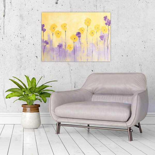 Slika - Ljubičasti i žuti cvjetići (70x50 cm)