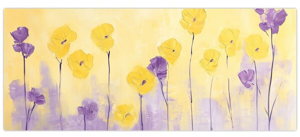 Slika - Ljubičasti i žuti cvjetići (120x50 cm)