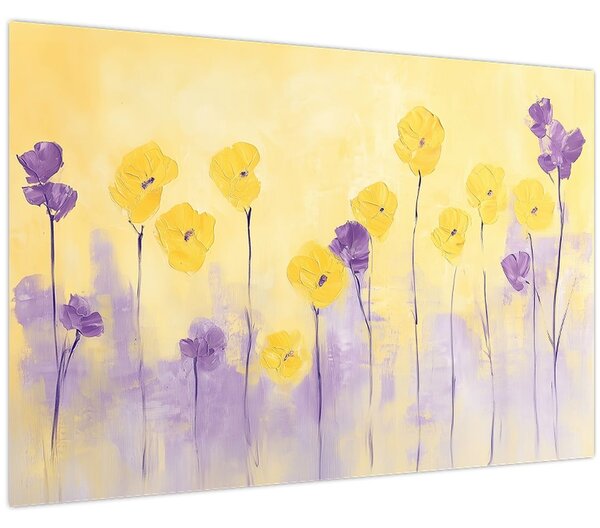 Slika - Ljubičasti i žuti cvjetići (90x60 cm)