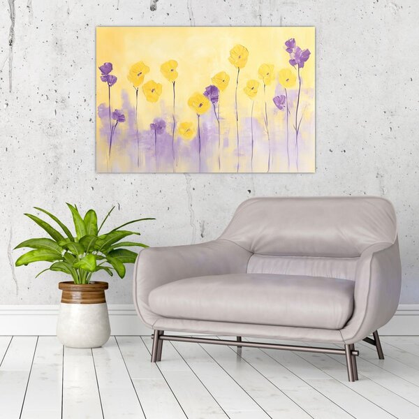 Slika - Ljubičasti i žuti cvjetići (90x60 cm)