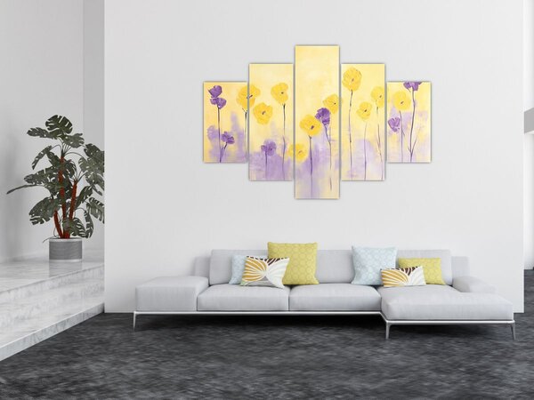 Slika - Ljubičasti i žuti cvjetići (150x105 cm)