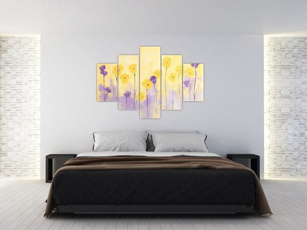 Slika - Ljubičasti i žuti cvjetići (150x105 cm)