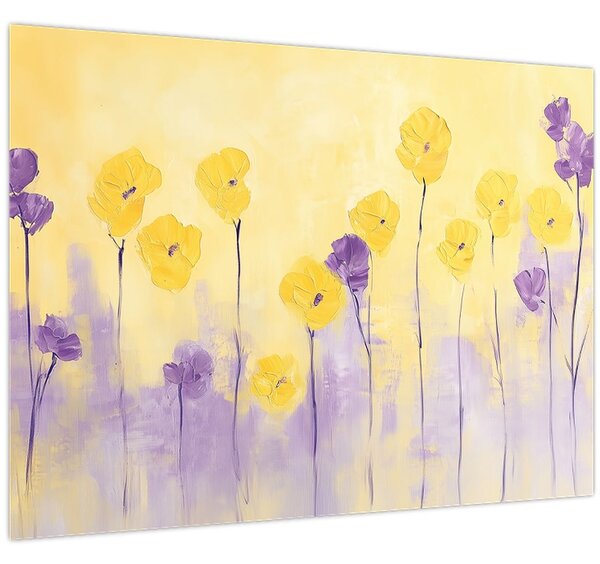 Slika - Ljubičasti i žuti cvjetići (70x50 cm)