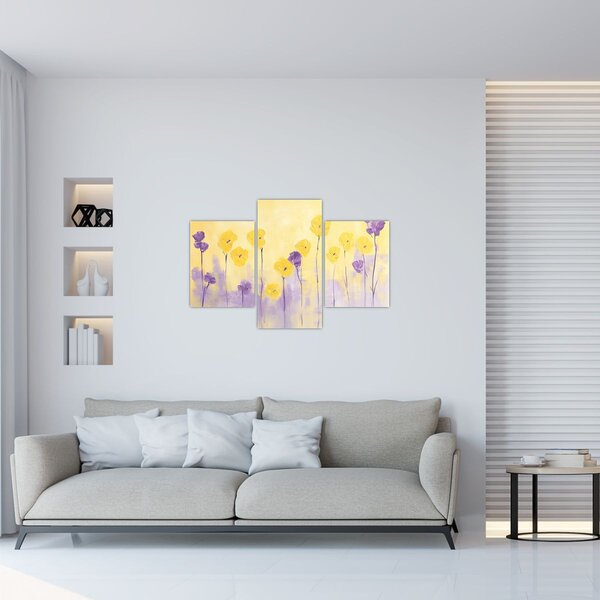 Slika - Ljubičasti i žuti cvjetići (90x60 cm)