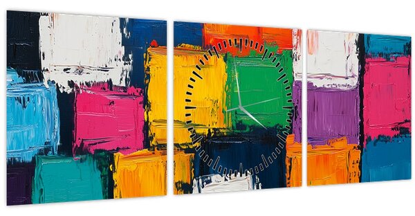 Slika - Slika šarenih kvadrata (sa satom) (90x30 cm)
