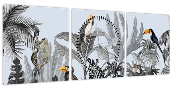 Slika - Ilustrirana džungla (sa satom) (90x30 cm)