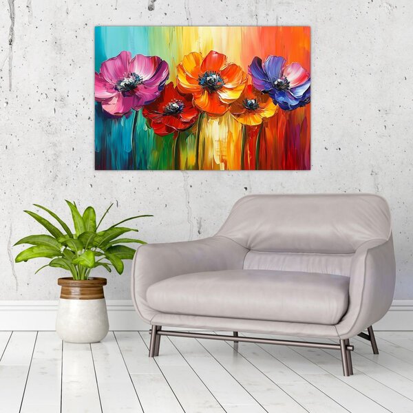 Slika - Pet šarenih cvjetova (90x60 cm)