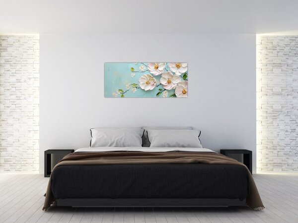 Slika - Cvjetići na plavoj pozadini (120x50 cm)